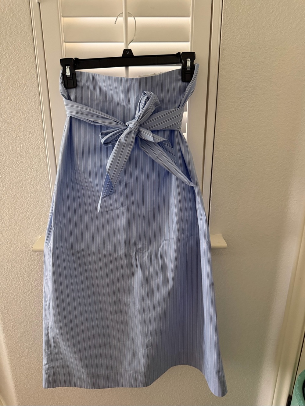 Tuckernuck Light Blue Pinstripe High-Waist Midi Skirt with Tie